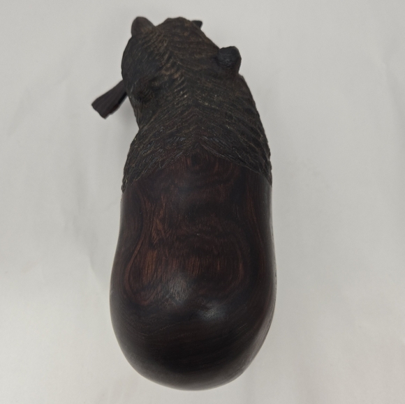 Wood Wilderness Carved Bear Catching A Fish In Mouth  Rich Brown Color Heavy - Picture 9 of 14